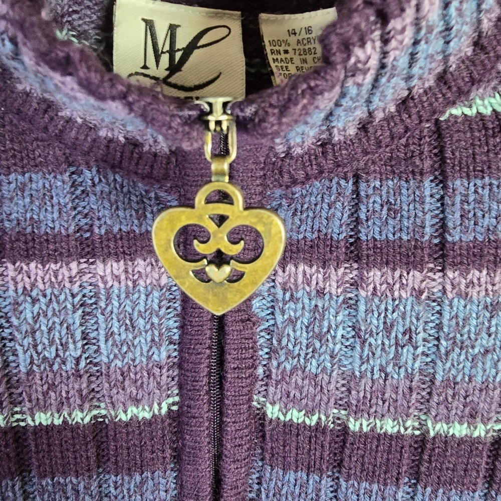 Maggie Lawrence Ribbed Quarter Zip Sweater Tunic Purple Blue Striped Size 14/16 - Picture 4 of 4